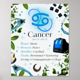 Cancer Zodiac Stjärntecken Y2K Vit 4:5 Poster