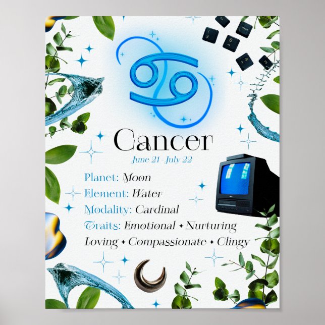 Cancer Zodiac Stjärntecken Y2K Vit 4:5 Poster (Framsidan)