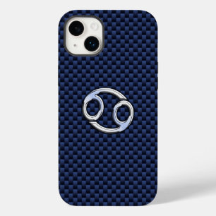 Cancer Zodiac Symbol Navy Blue Carbon Fiber