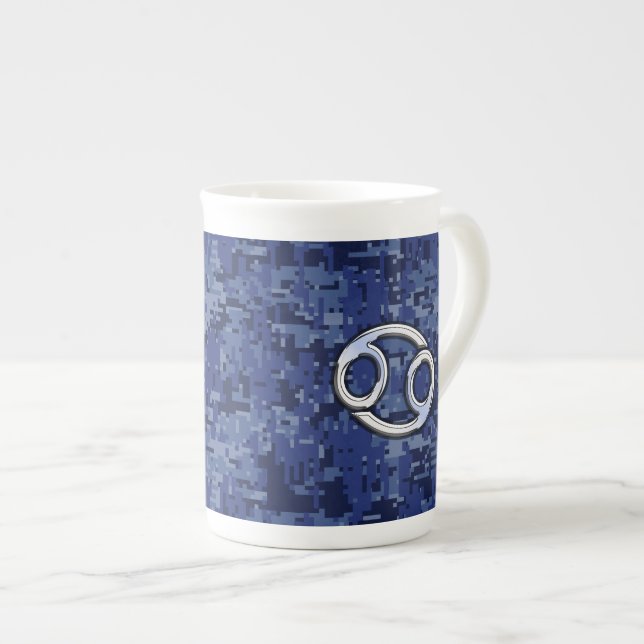 Cancer Zodiac Symbol Navy Blue Digital Camouflage Benporslin Mugg (Framsida höger)