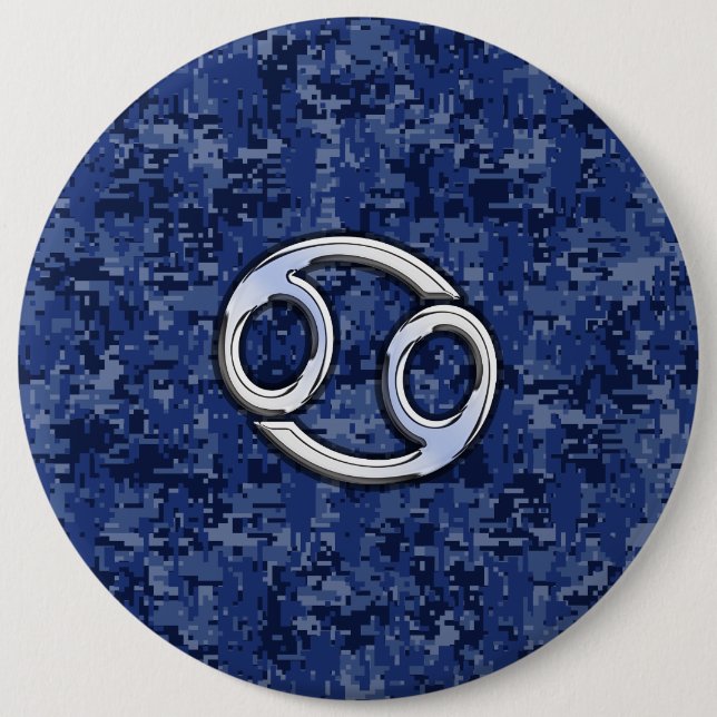 Cancer Zodiac Symbol Navy Blue Digital Camouflage Knapp (Framsida)