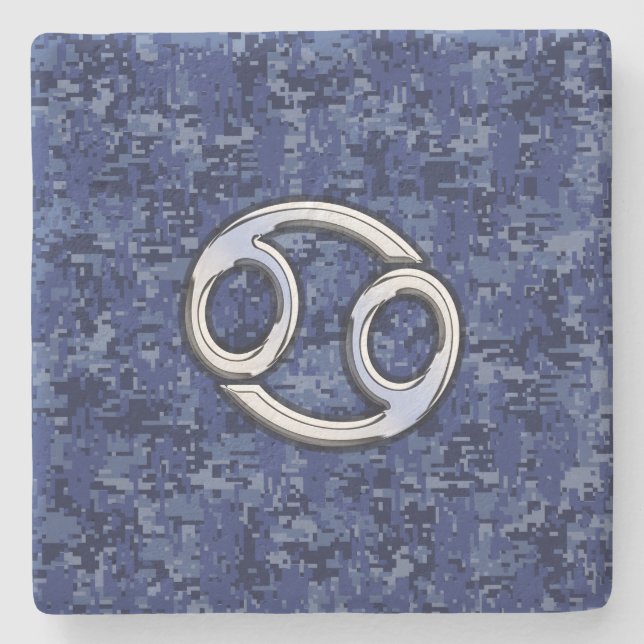 Cancer Zodiac Symbol Navy Blue Digital Camouflage Underlägg Sten (Framsidan)