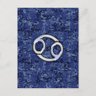 Cancer Zodiac Symbol Navy Blue Digital Camouflage Vykort
