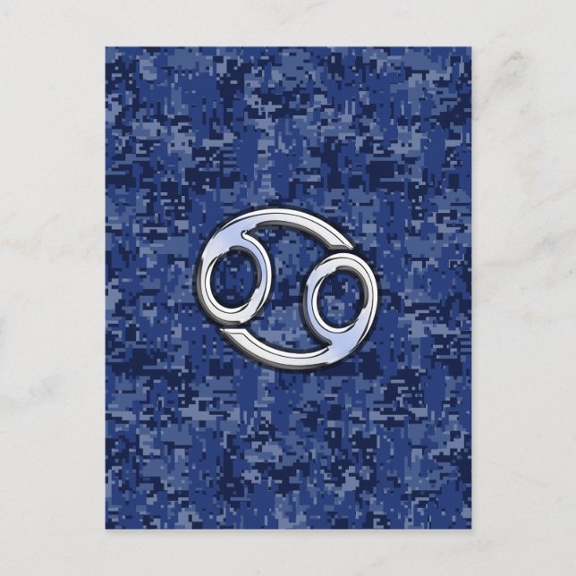Cancer Zodiac Symbol Navy Blue Digital Camouflage Vykort (Framsida)