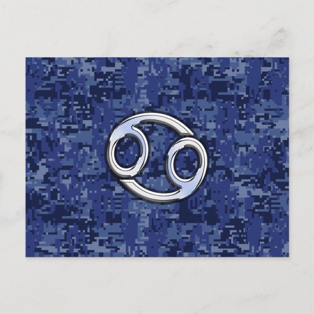 Cancer Zodiac Symbol Navy Blue Digital Camouflage Vykort (Framsida)