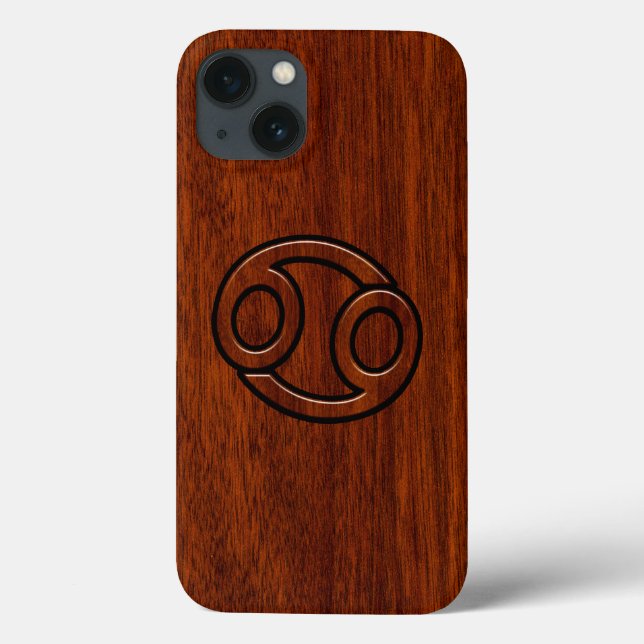 Cancer Zodiac Symbol på mahogany Stil Decor (Baksida)