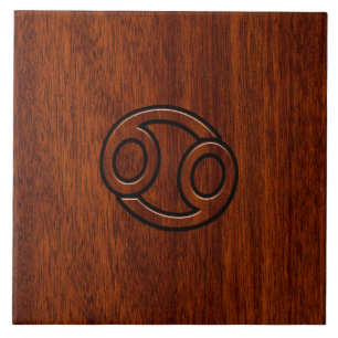 Cancer Zodiac Symbol på mahogany Stil Decor Kakelplatta