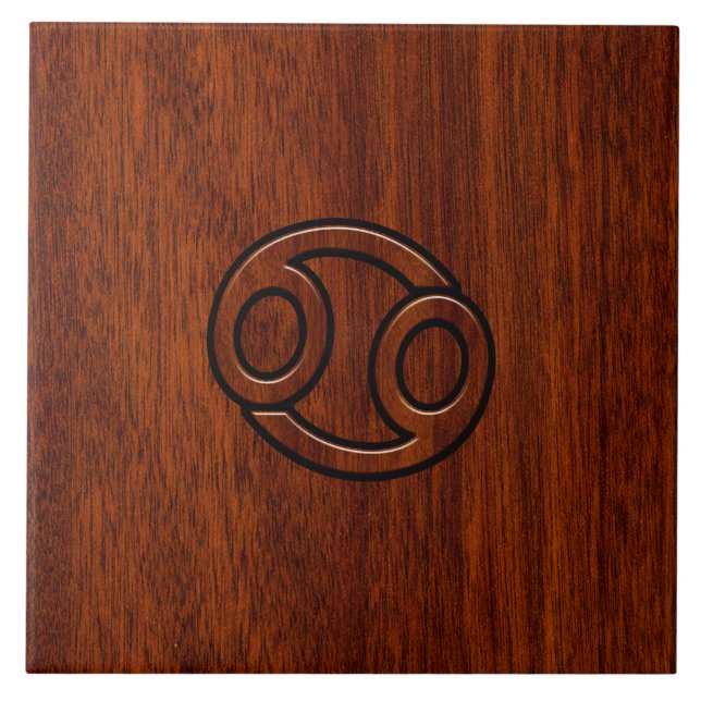 Cancer Zodiac Symbol på mahogany Stil Decor Kakelplatta (Framsidan)