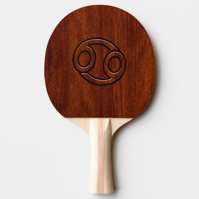 Cancer Zodiac Symbol på Mahogany Stil Pingisracket (Baksidan)