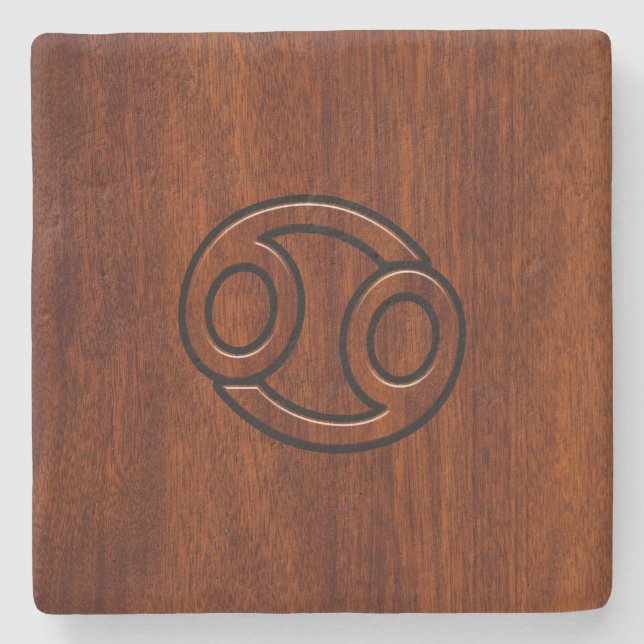 Cancer Zodiac Symbol på Mahogany Stil Stenunderlägg (Framsidan)