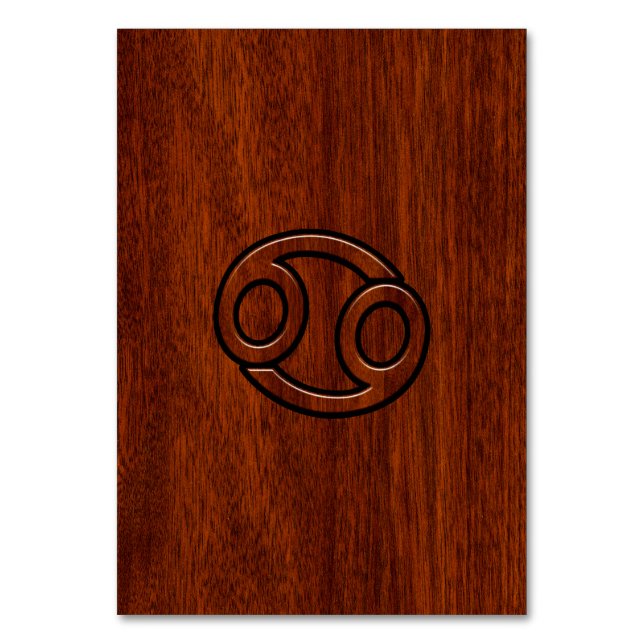Cancer Zodiac Symbol på Mahogany Wood Stil Bordsnummer (Framsidan)
