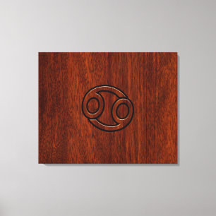 Cancer Zodiac Symbol på Mahogany Wood Stil Canvastryck