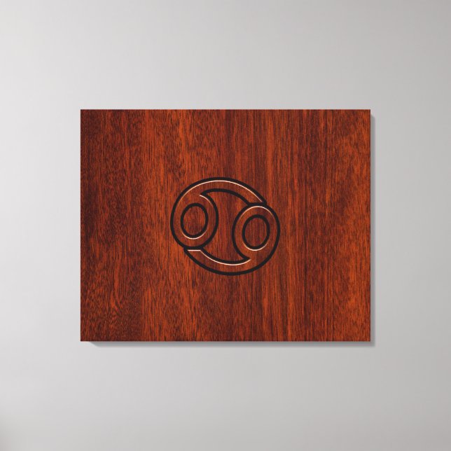 Cancer Zodiac Symbol på Mahogany Wood Stil Canvastryck (Framsida)