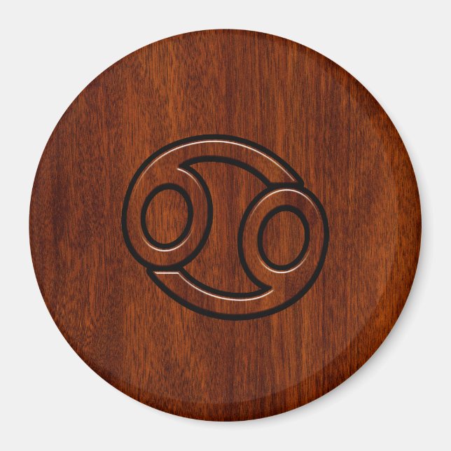 Cancer Zodiac Symbol på Mahogany Wood Stil Magnet (Framsidan)