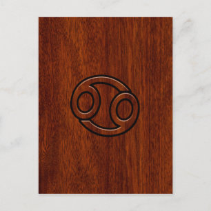 Cancer Zodiac Symbol på Mahogany Wood Stil Vykort