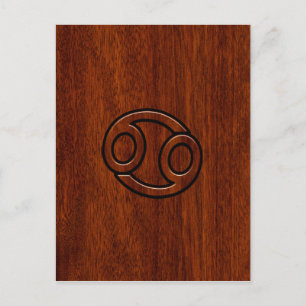 Cancer Zodiac Symbol på Mahogany Wood Stil Vykort