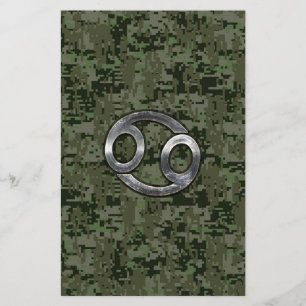 Cancer Zodiac-symbol på Woodland Digital Camo Brevpapper