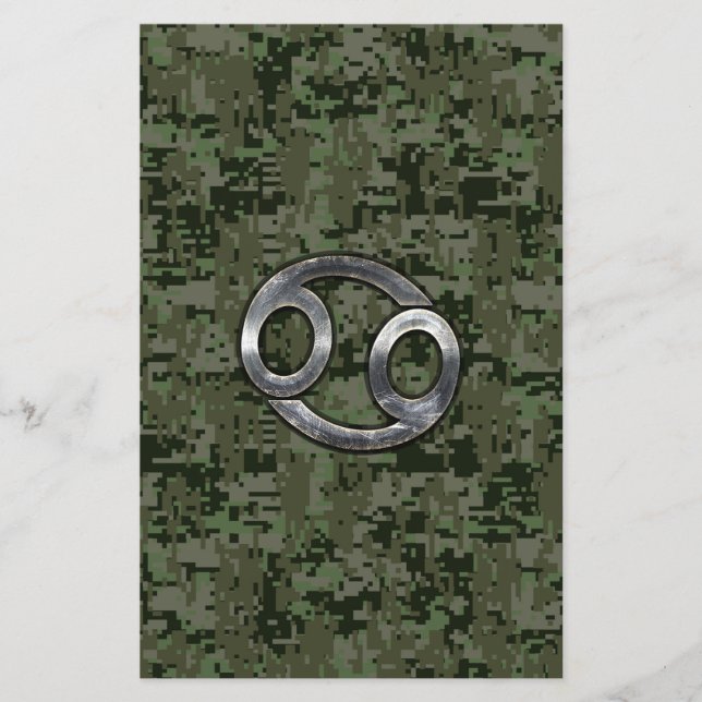 Cancer Zodiac-symbol på Woodland Digital Camo Brevpapper (Framsida)