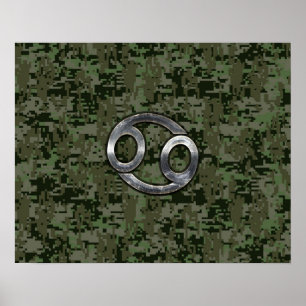 Cancer Zodiac-symbol på Woodland Digital Camo Poster