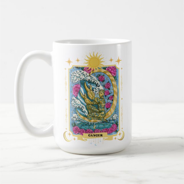 Cancer Zodiac-tecken 15 oz Kaffemugg (Vänster)