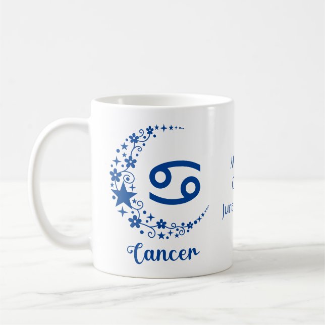 Cancer Zodiac - tecken Astrologi Birthday Blue Whi Kaffemugg (Vänster)