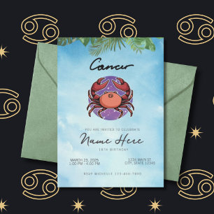 Cancer Zodiac-tecken födelsedag Inbjudningar