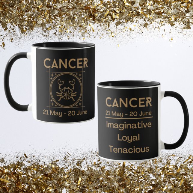 Cancer Zodiac-tecken med symbol och spår Mugg (Cancer Zodiac Coffee Mug with traits)