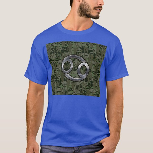 Cancer Zodiac-tecken på Grönt Digital Camouflage Tee Shirt (Framsida)