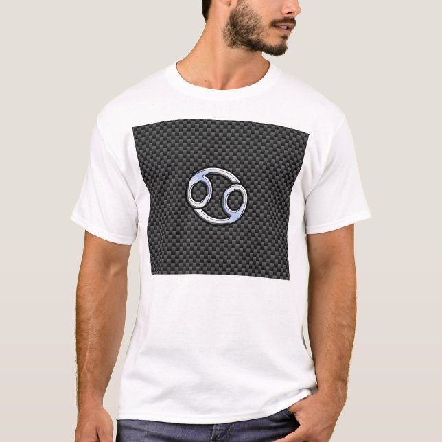 Cancer Zodiac-tecken på kol-kolfiberutskrift T-shirt (Framsida)