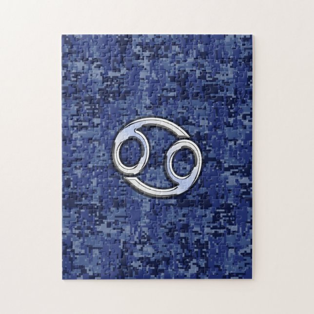 Cancer Zodiac-tecken på marinblå digitalkamera Pussel (Vertikal)