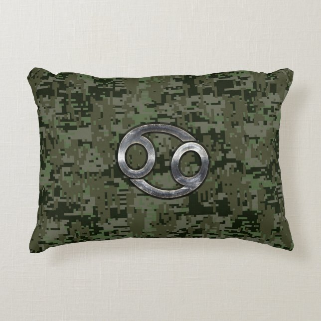 Cancer Zodiac-tecken på Oliv grönt digitalkamera Prydnadskudde (Framsidan)