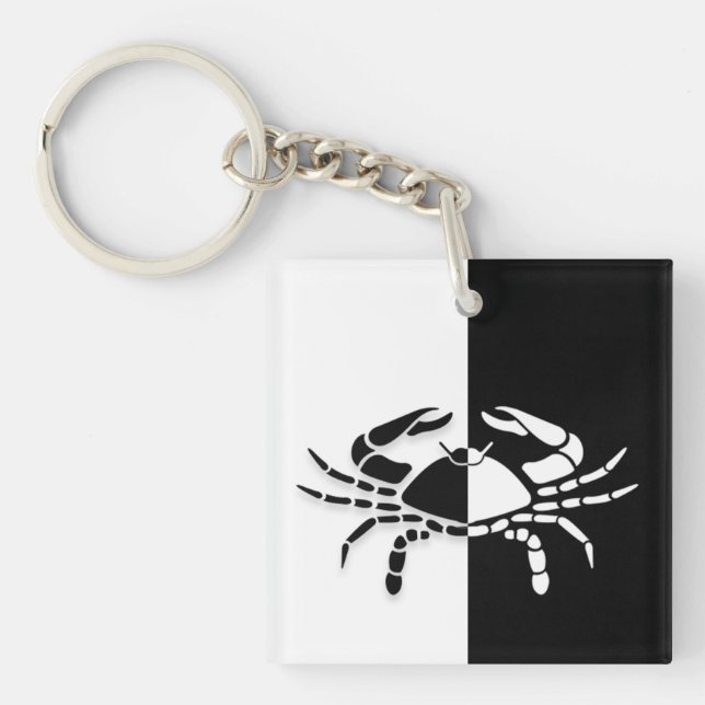 Cancer Zodiac-tecken, svart och vit nyckelkedja (Framsidan)