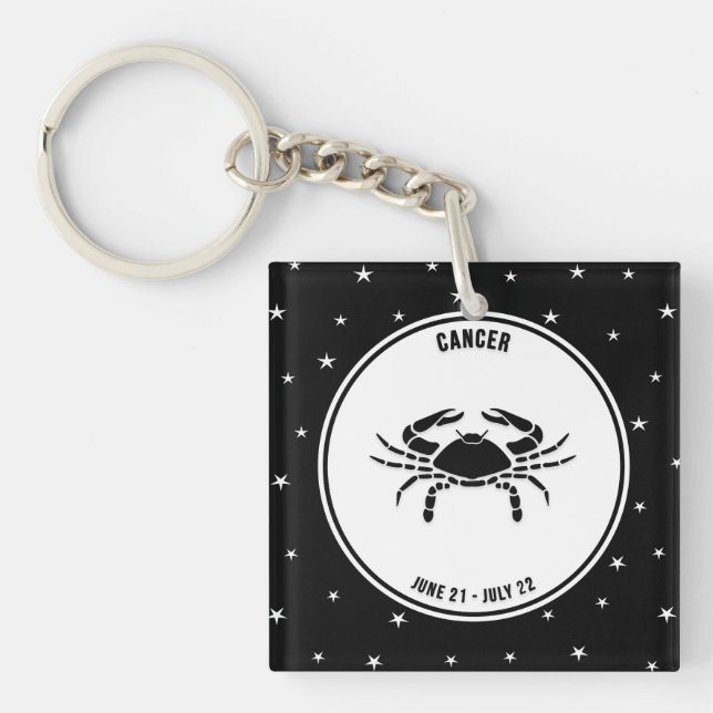 Cancer Zodiac-tecken, svart och vit nyckelkedja (Framsidan)