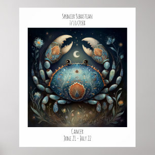 Cancer Zodiak Astrologi Namn & Födelsedag Poster