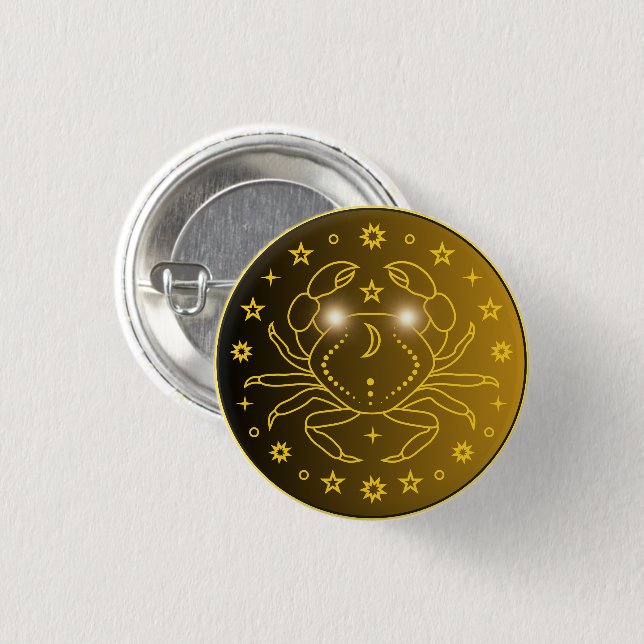 Cancer Zodiak Emblem | Minimalt Celest Symbol Knapp (Framsida & baksida)