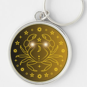 Cancer Zodiak Emblem Minimalt Celest Symbol Rund Silverfärgad Nyckelring