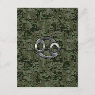 Cancer Zodiak Symbol på Woodland Digital Camo Vykort