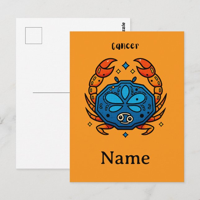 Cancer Zodiakustecken Pop Art - Retro Celestial Kr Vykort (Fram/baksida)