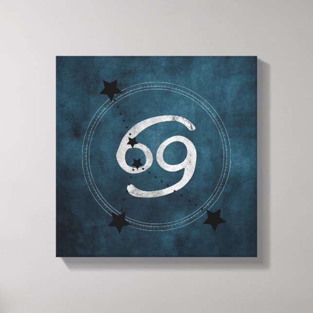 Cancerartad zodiac-konstellation i Crab teal silve Canvastryck (Framsida)