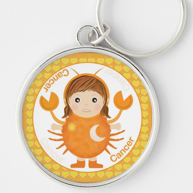 Cancerianflickatecken Keychain Rund Silverfärgad Nyckelring (Framsidan)