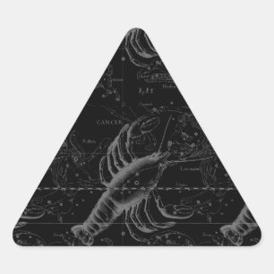 Cancerkonstellation Hevelius 1690 på svart Triangelformat Klistermärke