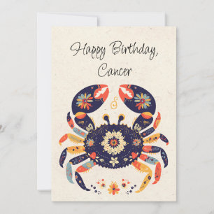 Cancerkrab Zodiac Blommigt Fågelkort - platta kort