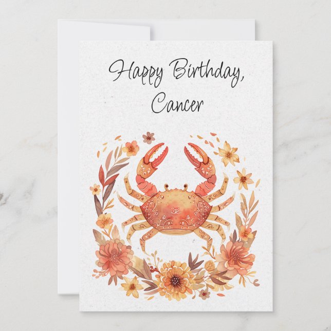 Cancerkrab Zodiac Boho Blommigt Fågelkort - platta (Framsida)
