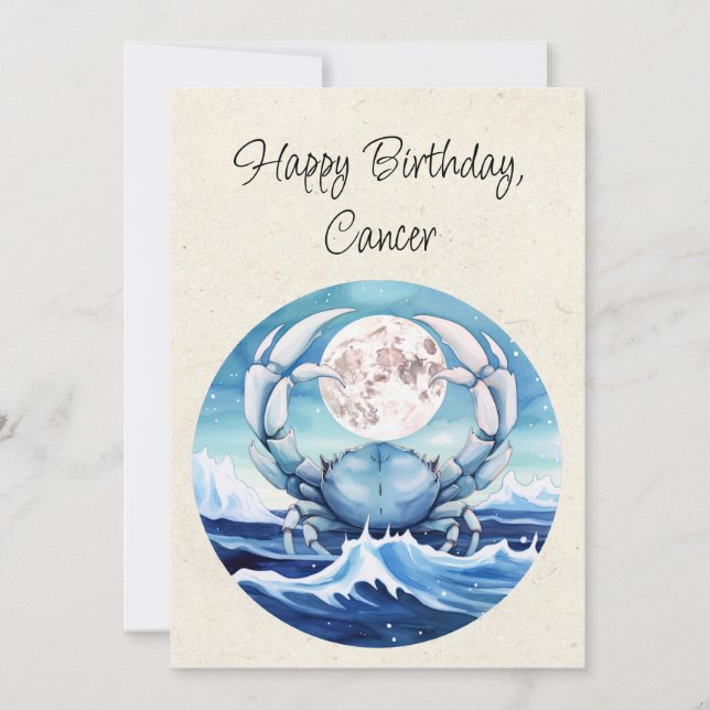 Cancerkrab Zodiac Watercolor Birthday Flat Card (Framsida)