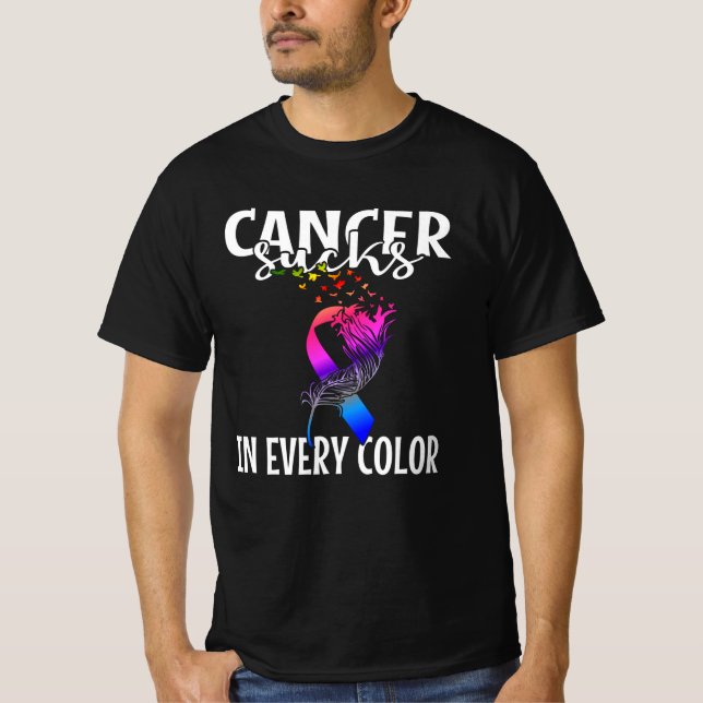 Cancermedvetande Cancer Sucks i varje Färg fågel T Shirt (Framsida)