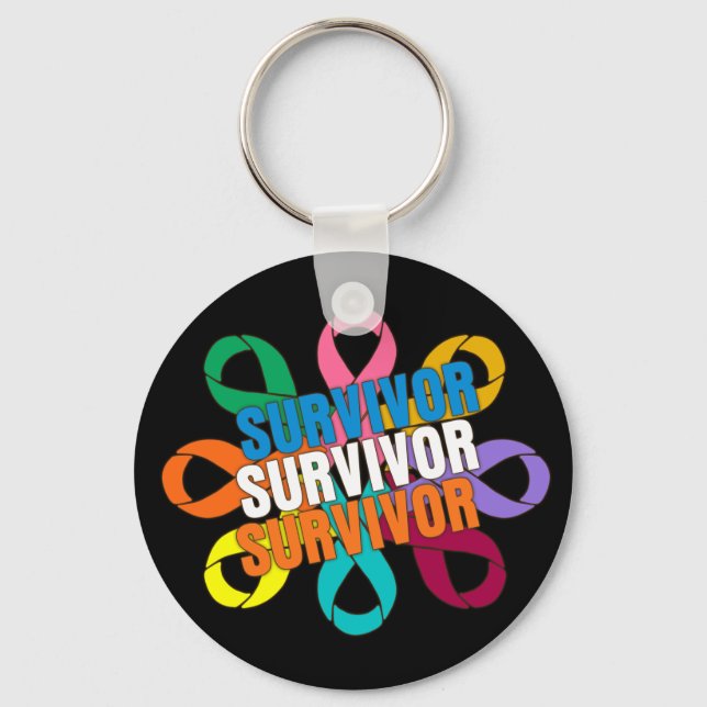 Cancermedvetande Flower Ribbon - Cancer Survivor Nyckelring (Framsida)
