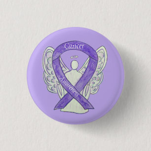 Cancermedvetenhet Lavender Ribbon Angel Button Sti Knapp