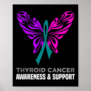 Cancermedvetenhet Rosa Teal Blue Ribbon Butterfly Poster