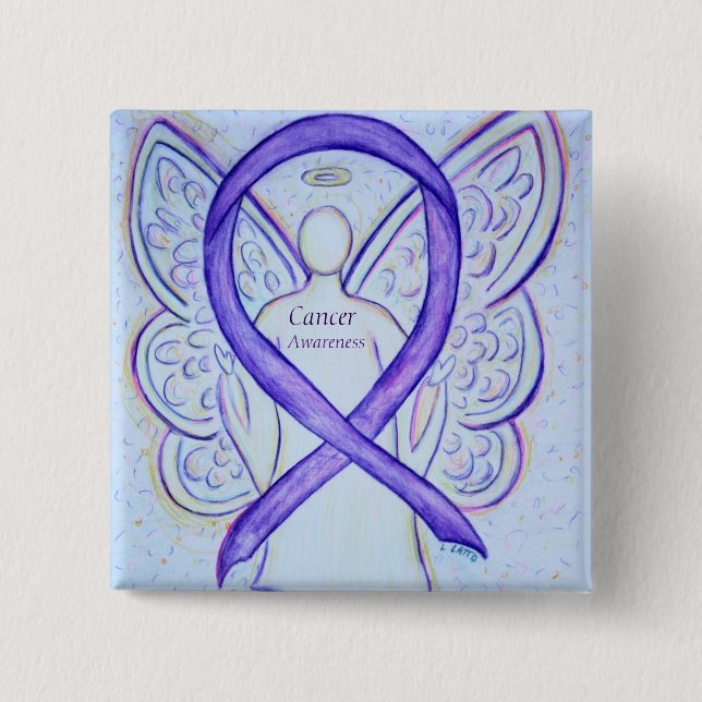 Cancermedvetenhet Violet Ribbon Angel Anpassningsb Knapp (Framsida)