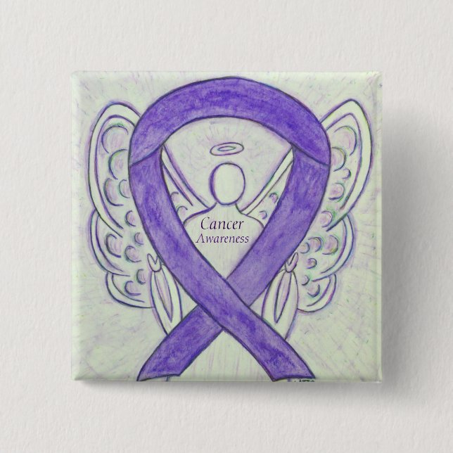 Cancermedvetenhet Violet Ribbon Angel Anpassningsb Knapp (Framsida)